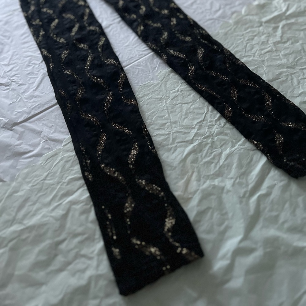 VTG 80s S sheer lace jumpsuit bodycon gold wavy lines disco small roller skating - Picture 13 of 13